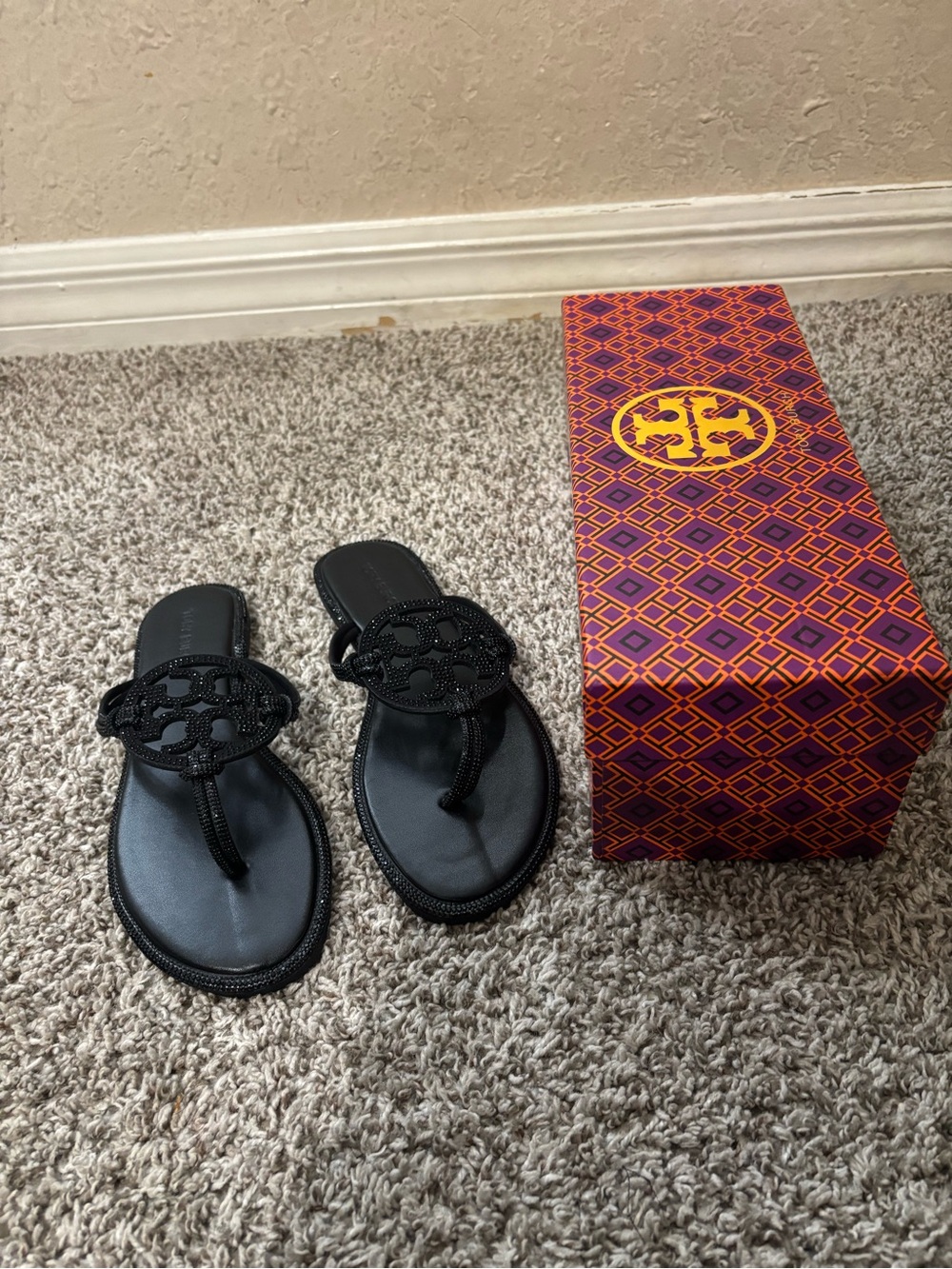 Tory Burch Men's Black Beaded Thong Sandals